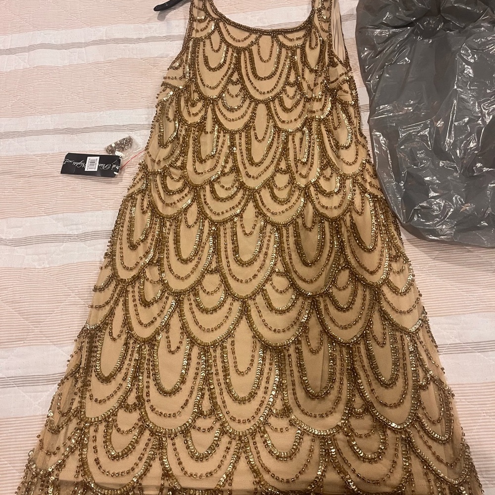 Pisarro Nights Gold Beaded Mini Dress